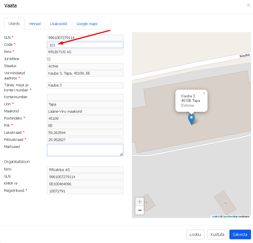 Adding a partner address and a location code Adding a partner address and a location code