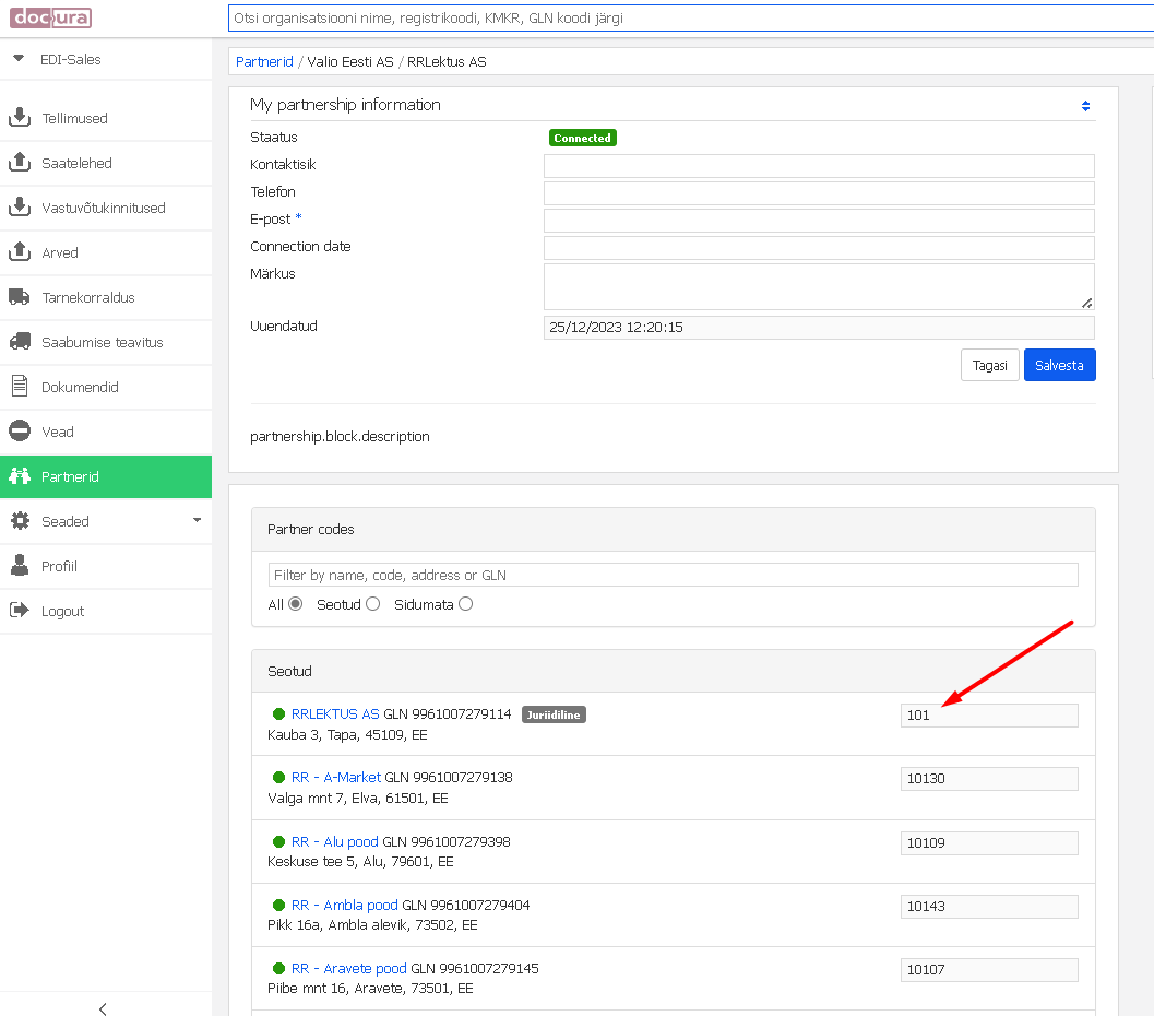 Viewing the location code of a partner address Viewing the location code of a partner address